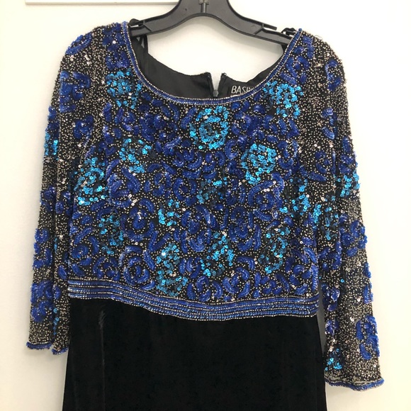 Basix Black Label Velvet Gown with Blue Beaded Top - Picture 5 of 8